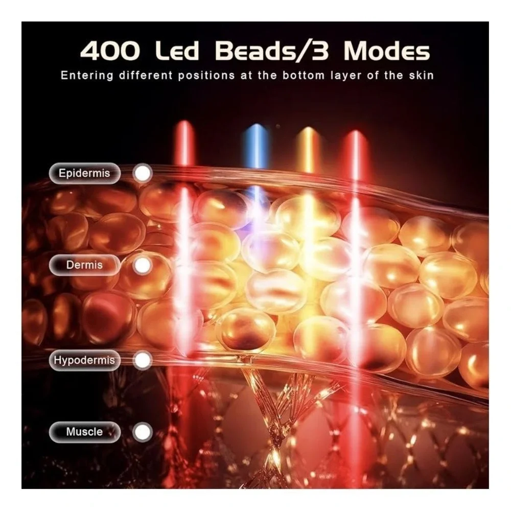 BNU Wireless LED Light Therapy Face Mask 400 Beads Anti Aging Skincare Tool - Picture 2 of 13